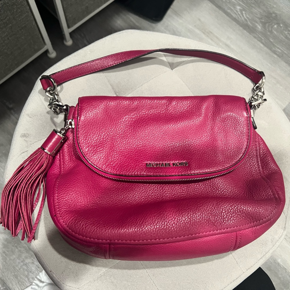 Michael Kors Pink Shoulder Bag with Silver Hardware